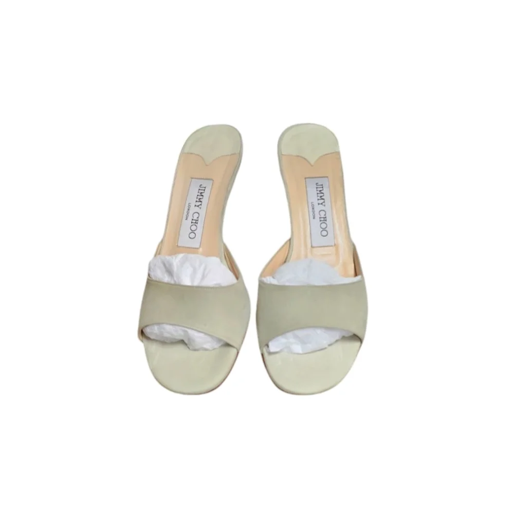 Jimmy Choo Suede Mint Low Heel Sandals - Picture 5 of 5